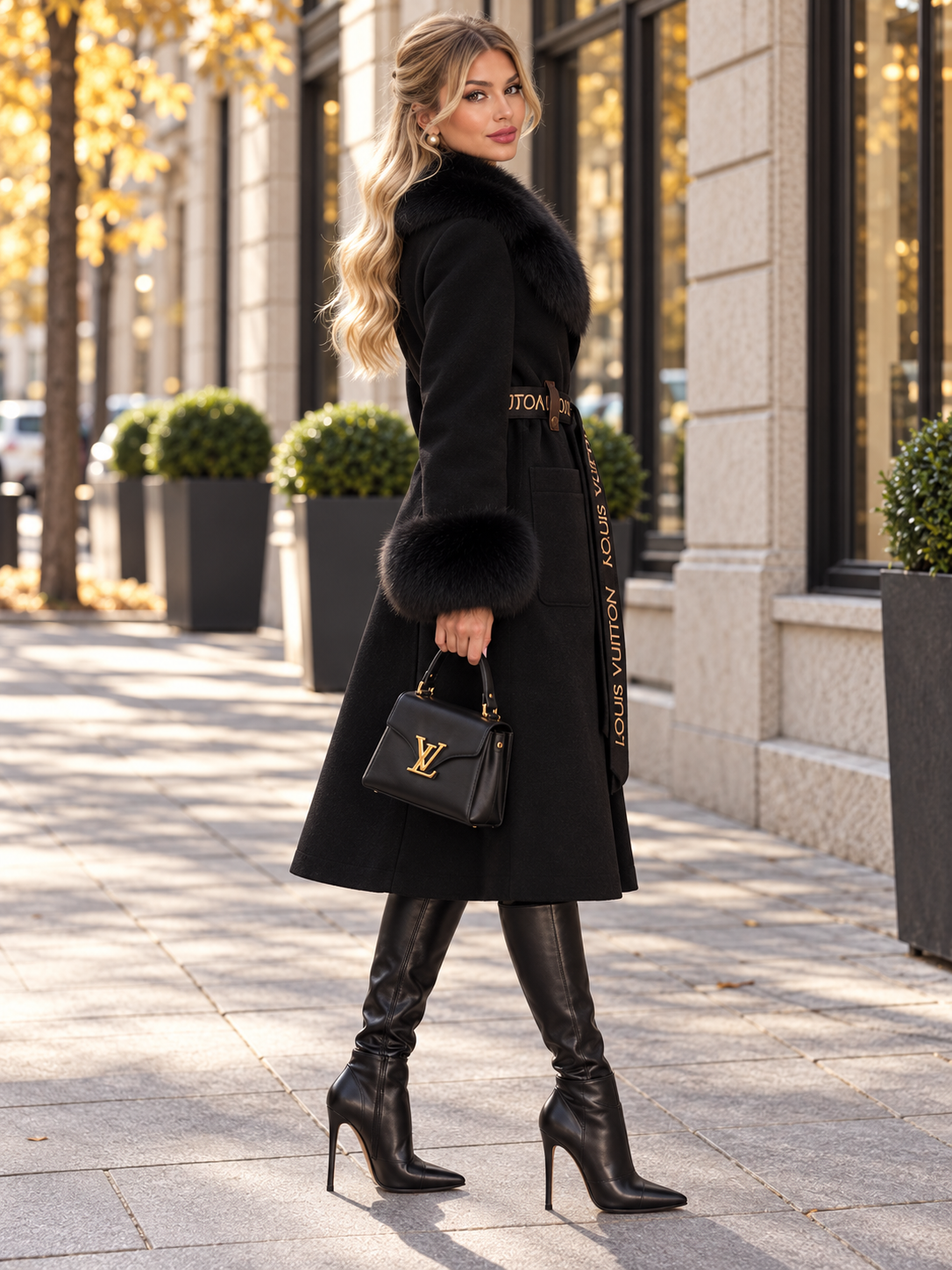 Luxury Fur-Lined Cashmere (Black)