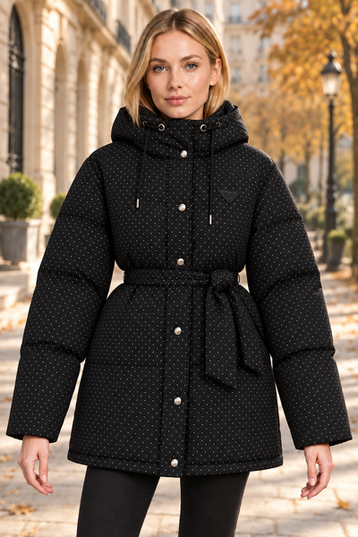 Stone-Embellished Puffer Jacket with Special Filling