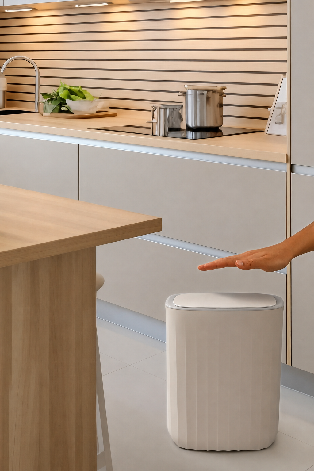 Automatischer Abfalleimer 12L mit Bewegungssensor – Off-White