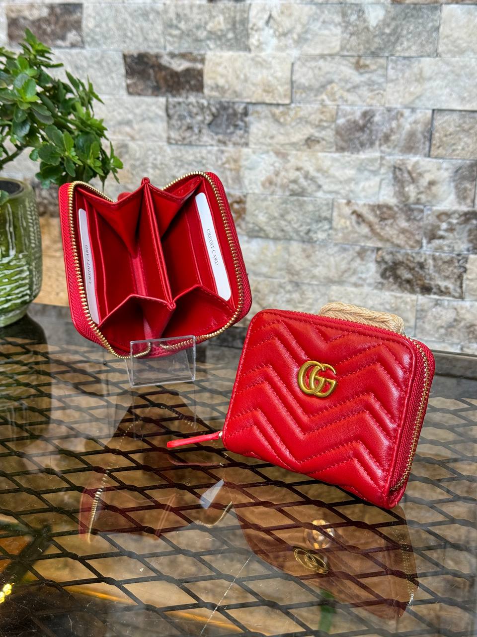 Leather Mini Zippy Wallet (Red)